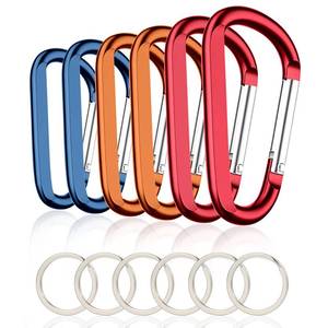 lot 8014 image: 6PCS Carabiner Caribeaner Clip,3 Large Aluminum D Ring Shape Carabeaner with 6PCS Keyring Keychain Hook (2 Orange2 Navy2 Red)