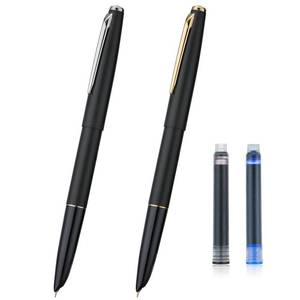 lot 9005 image: 2PCS Jinhao 911 Fountain Pen Extra Fine Nib, Matte Black with Gold & Silver Trim, Lightweight and Durable, Includes Ink Cartridges & Converters, Smooth Writing Pen