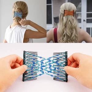 lot 9006 image: 2 Pieces Elastic Magic Hair Comb Stretchy Double Comb Hair Forks Clips for Women Girls Vintage Hairstyle Multipurpose Hair Accessories BLUE AND PINK