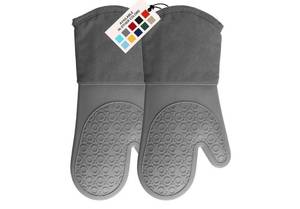 lot 554 image: BPA-Free Soft Silicone Oven Mitts - Ultra Heat Resistant Oven Mitts with Thick Cotton Liner - Long Slip Resistant Pot Holders, Flexible Oven Gloves - Gray 13.7
