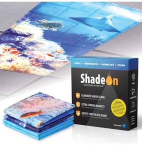 lot 557 image: ShadeOn Fluorescent Light Covers for Ceiling Lights (4-Pack) - 2x4 ft Magnetic Light Covers for Ceiling Lights Classroom - Office Light Covers for Fluorescent Lights - Coral Reef