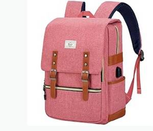 lot 565 image: Ronyes Vintage Laptop Backpack for Women Men,15.6 inch Bookbag Casual Daypack with USB Charging Port for College Work, Pink Backpacks