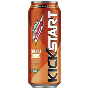 lot 3185 image: Mtn Dew Kickstart Energizing Orange Citrus Soda 16 Fluid Ounce Can 12 Cans 012025