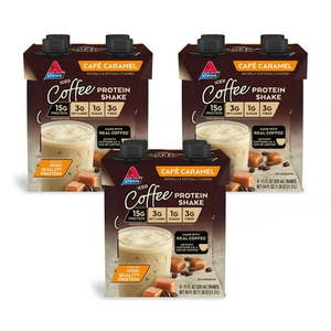 lot 3189 image: Atkins Caf� Caramel Iced Coffee Protein Shake High Protein Low Glycemic Gluten Free 34 Packs