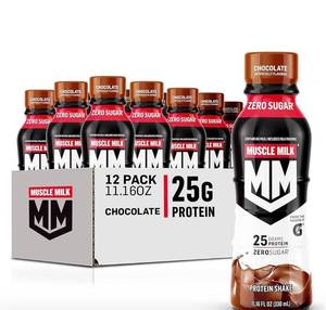 lot 3190 image: Muscle Milk Genuine Protein Shake, Chocolate, 25g Protein, 11.16 Fl Oz (Pack of 12) April 2025