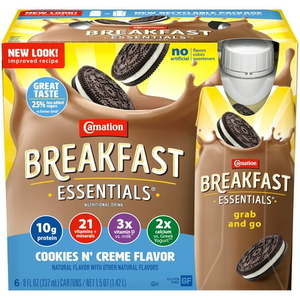 lot 3192 image: Carnation Breakfast Essentials Ready to Drink Nutritional Breakfast Drink Cookies n Creme 24 Count (4 - 6 Packs) 042025
