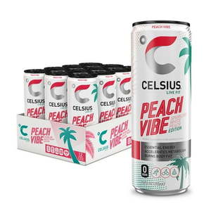 lot 3194 image: CELSIUS Sparkling Peach Vibe Functional Essential Energy Drink 12 fl oz Can (Pack of 12)