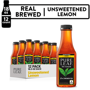lot 3207 image: Pure Leaf Unsweetened Lemon Iced Tea Bottled Tea Drink 18.5 fl oz 12 Pack Bottles 122024