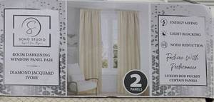 lot 3226 image: Soho Studio Room Darkening Window Panel Pair Diamond Jacquard Ivory 38 in x 84 in