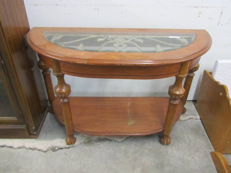 lot 4027 image: Wood-Glass-Iron Accent Table