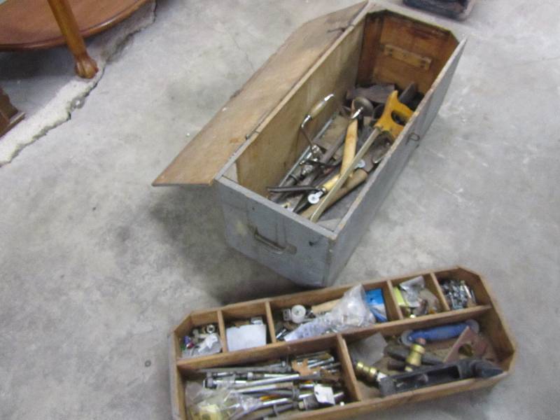 lot 4028 image: HUGE Lot of Tools- Vintage- In Wood Crate Type Box