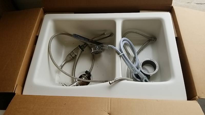 lot 4002 image: Double Sink Appears Unused- With HardwareFaucets