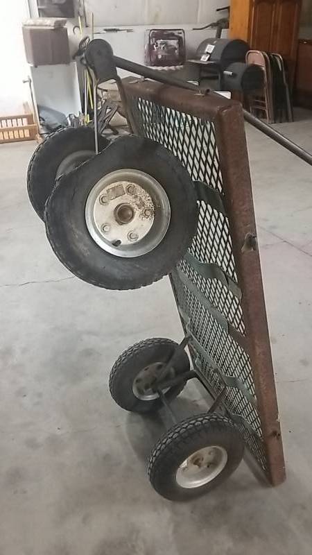 lot 4054 image: Flatbed Garden Wagon- Mesh Metal-  Rubber Tires   WORKER