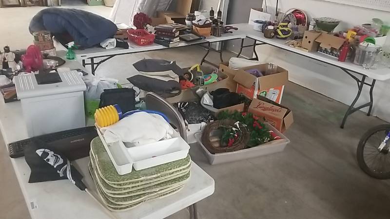 lot 4058 image: WOW Treasure Trove of STUFF- Knick Knacks  Kitchen and   4 Tables for Your Winning Bid 