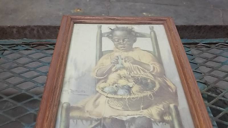 lot 4072 image: Little Black Girl- Titled A Womans Work Is Never Done- Framed