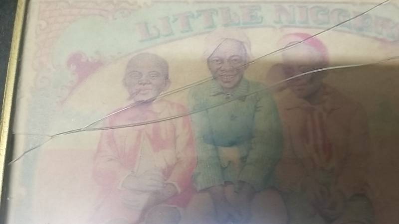 lot 4069 image: NOT P.C. Framed Picture-  Old Negro Titled   Little Nggers 