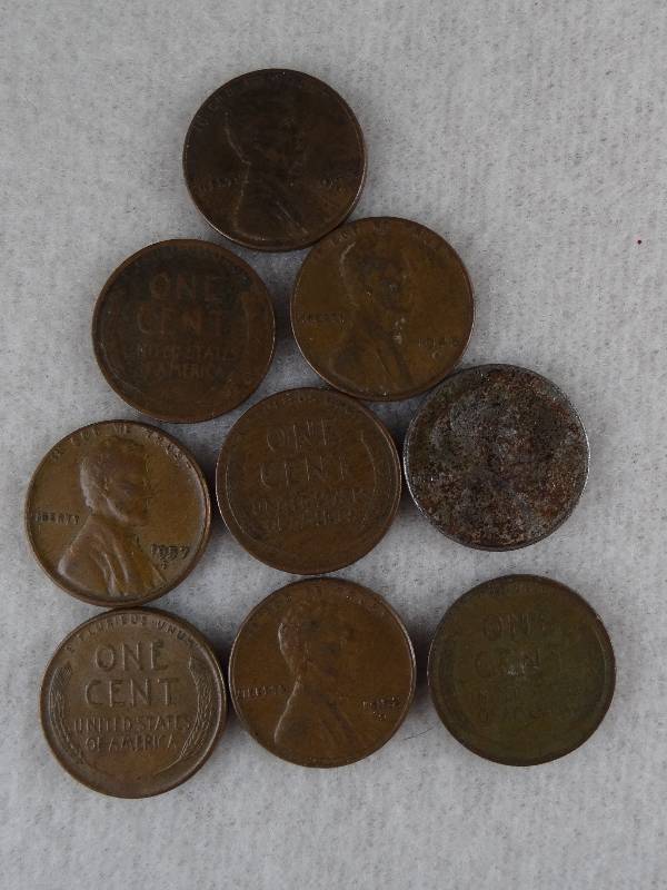 lot 2154 image: Wheat Penny Lot of 9