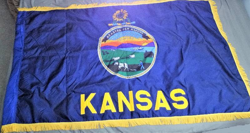 lot 2235 image: Large Kansas Flag State  With Fringe-   3x5