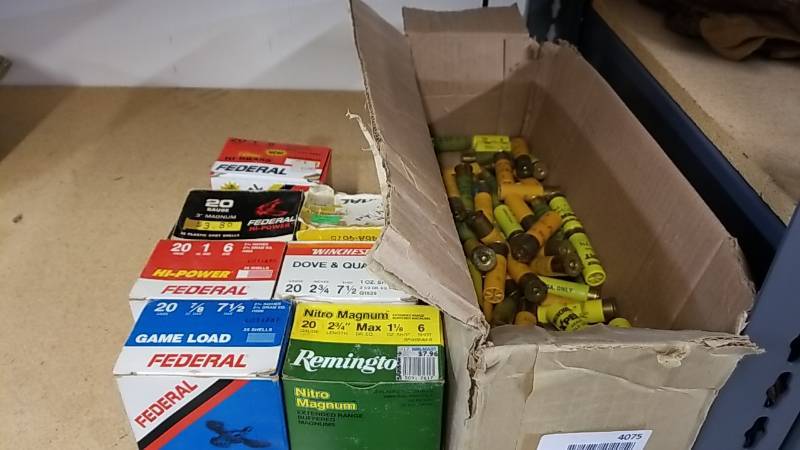 lot 4075 image: 20ga Shotgun Shell Lot- 8 plus Boxes