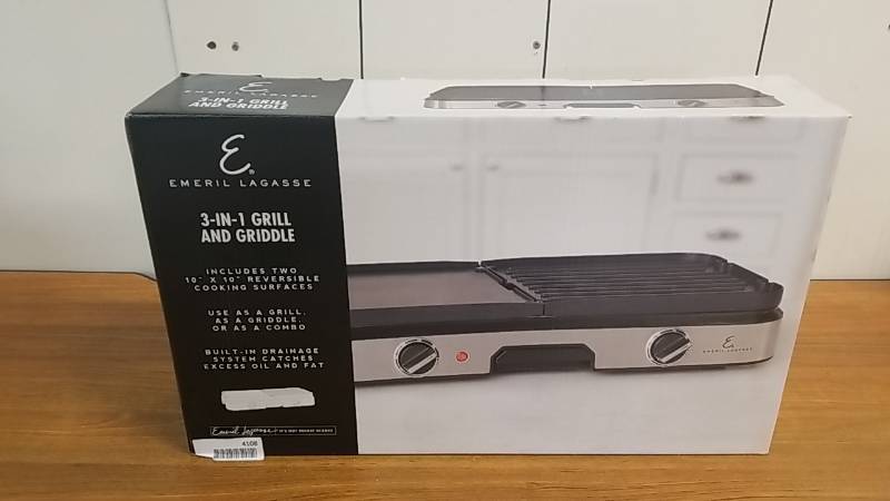 lot 4108 image: Appears New- Emeril Lagasse- 3 n 1 Griddle and Grill