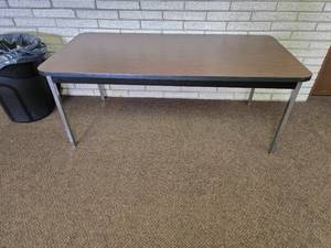 lot 24619 image: Commercial Grade Rectangular Table with Laminate Top and Metal Legs