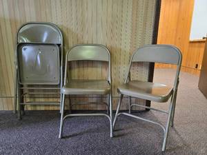lot 24720 image: Metal Folding Chairs - Set of 4 - Gray Industrial