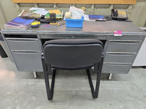 lot 13052 image: Metal Office Desk with Chair - 6-Drawer Double Pedestal