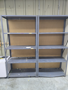 lot 13054 image: (2) Industrial Metal Storage Shelving Unit with Pegboard Backing