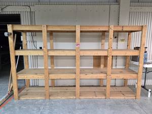 lot 13061 image: Heavy-Duty Pine Wood Storage Shelving Unit - 4-Tier Industrial Rack