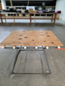 lot 13091 image: Industrial Rolling Cart with Plywood Top and Cork Holders