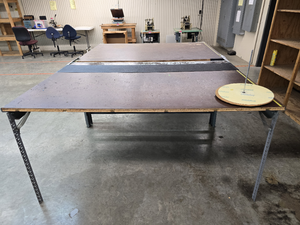 lot 13111 image: Industrial Cutting Table with Measuring Rod and Round Template