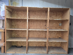 lot 13112 image: Industrial Wood Storage Shelving Unit - 12 Compartments