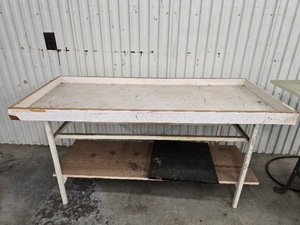 lot 17730 image: Industrial Metal Work Table W Wood Top