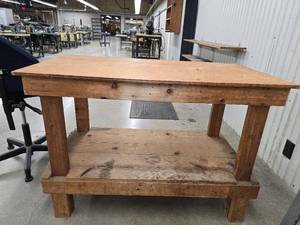 lot 17741 image: Wood Industrial Work Table with Lower Shelf