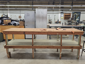 lot 17746 image: Industrial Wood Work Bench with Storage Shelf