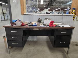 lot 17779 image: Metal Desk With Assorted Parts Tools, and More