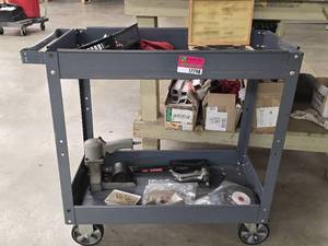 lot 17798 image: Industrial Metal Cart W Assorted Parts