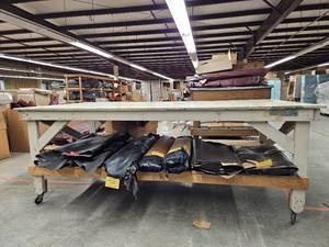 lot 14805 image: Wooden Workshop Table W Wheels