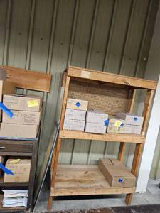 lot 14809 image: Wooden 3 Tier Shelving W Peg Board