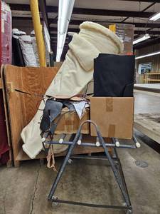 lot 14839 image: Assorted Lot Of Fleece, work Bench on Wheels, scrap Fabric