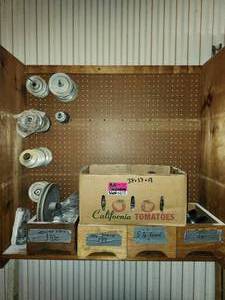 lot 44010 image: Industrial Machine Pulley Collection - Various Sizes and Shelf
