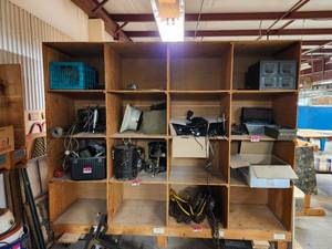 lot 44014 image: Industrial Storage Cubby Unit - 16 Compartment Plywood Shelving