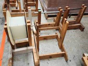 lot 44095 image: (4) Industrial Wooden Cable Reel Stand with Metal Rods