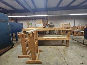 lot 14885 image: Wooden Work Bench W 2 Wooden Racks