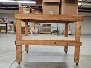 lot 45424 image: Handmade 50in Table on Wheels