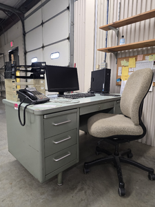 lot 40417 image: Metal Office Desk with Computer Setup and Lucent Phone System