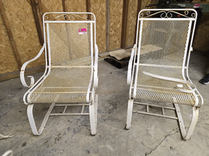 lot 49501 image: Metal Spring Rocking Chairs - Pair of White Outdoor Patio Chairs