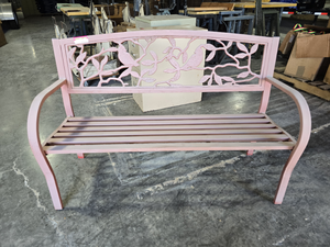 lot 49517 image: Pink Metal Garden Bench with Bird and Branch Design