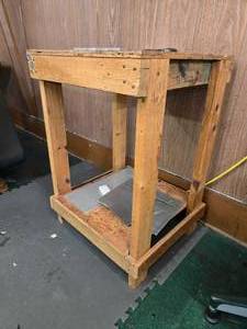 lot 42963 image: Wooden Industrial Table with Aluminum & Metal Plates