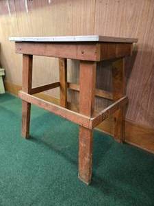 lot 42964 image: Vintage Industrial Work Table with Metal Top